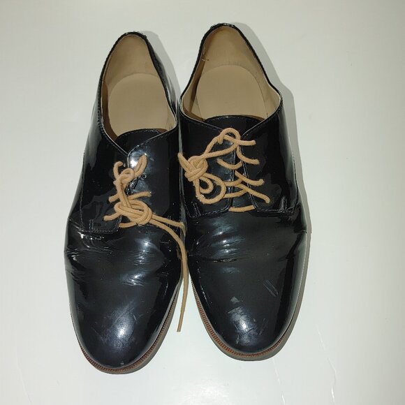 KARL LAGERFELD Woman's Laquer Leather  Loafers Size 7.5 Pre-owned - Picture 1 of 6